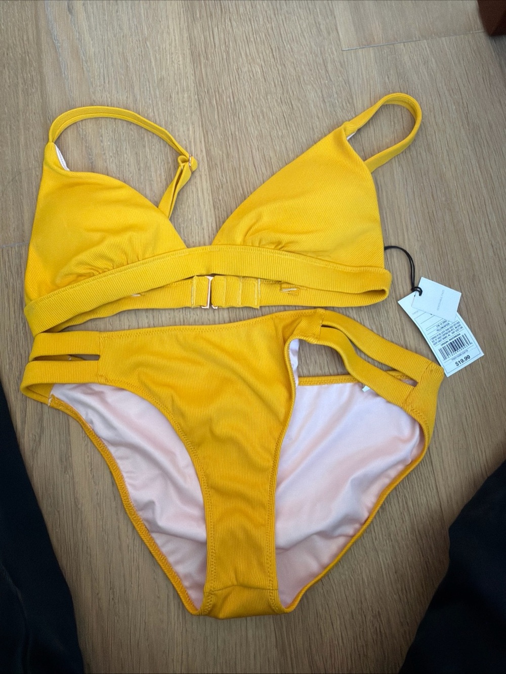 Shade & Shore Yellow Ribbed Two-Piece Bikini Set